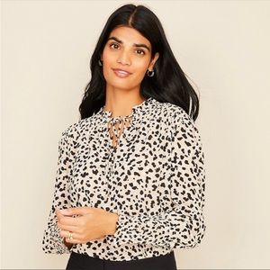 Ann Taylor Shadow Spot Smocked popover long sleeve Petite Small